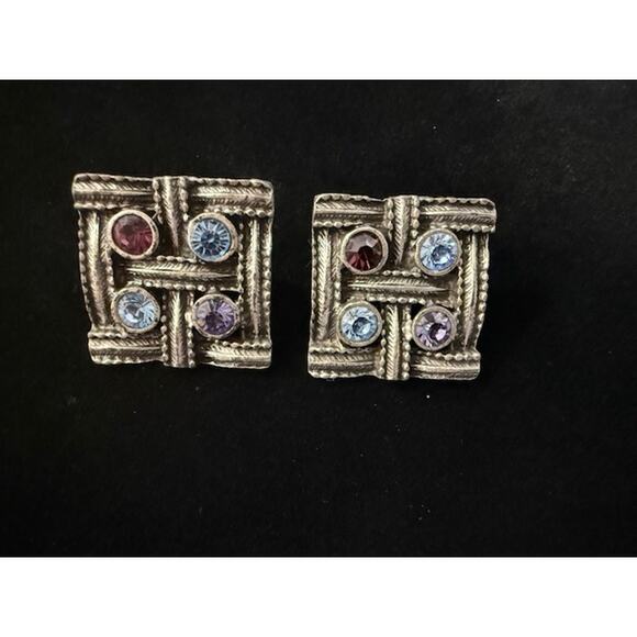 Lia Sophia? Silvertone Metal Geopmetric Square Pierced Earrings Pewter? - Picture 1 of 3